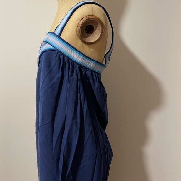 VTG Retro Boho Cotton Summer Dress Blue Rainbow MIDI Tank Coastal Grandma - Picture 3 of 14